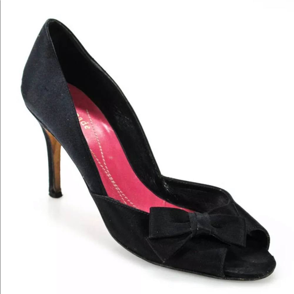 KATE SPADE PEEP TOE PUMPS BLACK SATIN SIZE 8